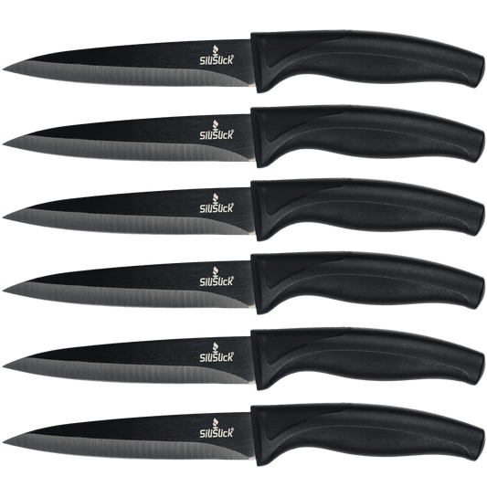 Steak Knife Set (6 Black Handle, Black Blade)